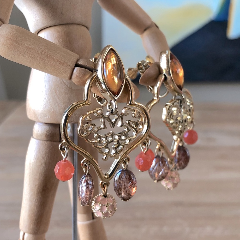 Vintage Dangle Adjustable Back Clip Earrings - image 3